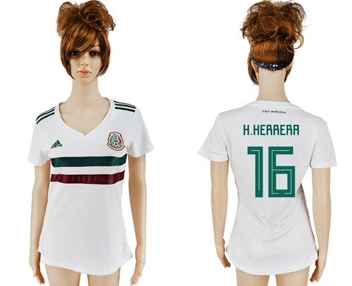 Women's Mexico #16 H.Herrera Away Soccer Country Jersey